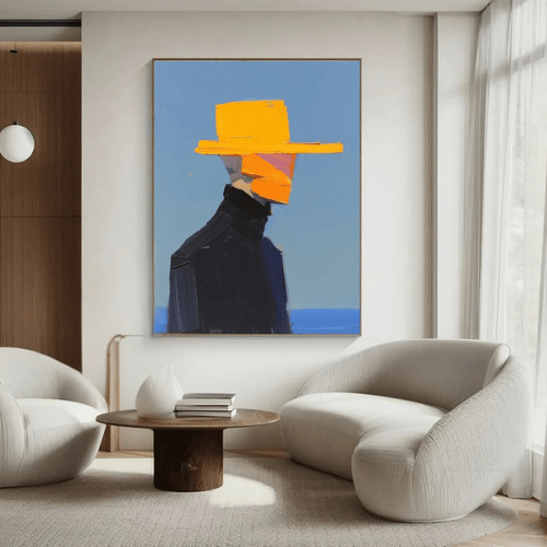 Silent Wanderer Abstract Canvas Capturing Poised Mystery Amid Calm Horizon