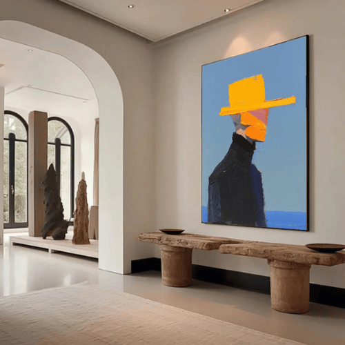 Silent Wanderer Abstract Canvas Capturing Poised Mystery Amid Calm Horizon