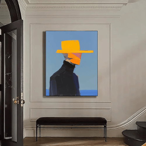 Silent Wanderer Abstract Canvas Capturing Poised Mystery Amid Calm Horizon