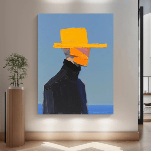 Silent Wanderer Abstract Canvas Capturing Poised Mystery Amid Calm Horizon