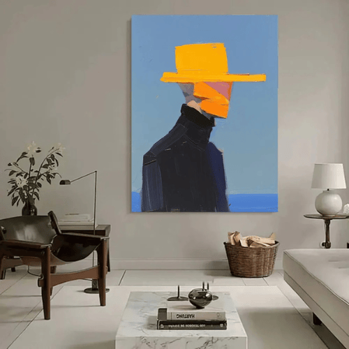 Silent Wanderer Abstract Canvas Capturing Poised Mystery Amid Calm Horizon