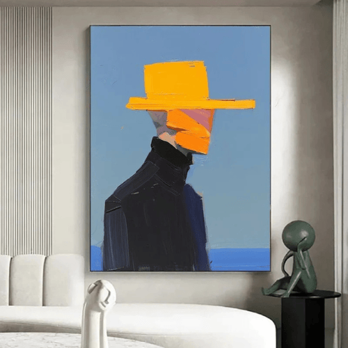 Silent Wanderer Abstract Canvas Capturing Poised Mystery Amid Calm Horizon