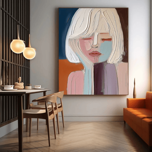 Contemplative Muse Textured Canvas Art Invoking Serene Poise and Modern Expression