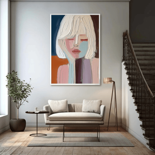 Contemplative Muse Textured Canvas Art Invoking Serene Poise and Modern Expression