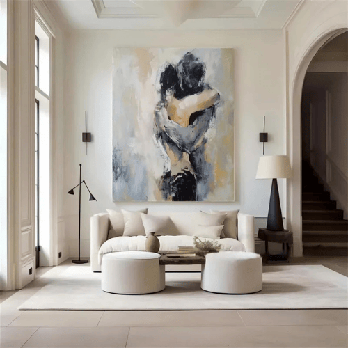 Embrace Reverie Abstract Canvas Radiating Intimacy, Warmth, and Poetic Stillness