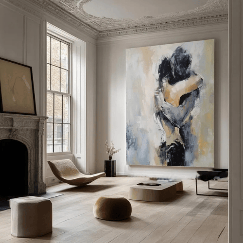 Embrace Reverie Abstract Canvas Radiating Intimacy, Warmth, and Poetic Stillness