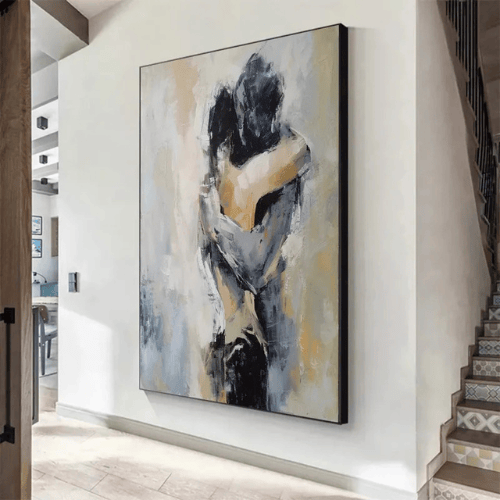 Embrace Reverie Abstract Canvas Radiating Intimacy, Warmth, and Poetic Stillness