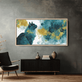 Majestic Teal Cat Abstract Canvas Art - Modern Fluid Animal Decor - Detailed Fur Illustration