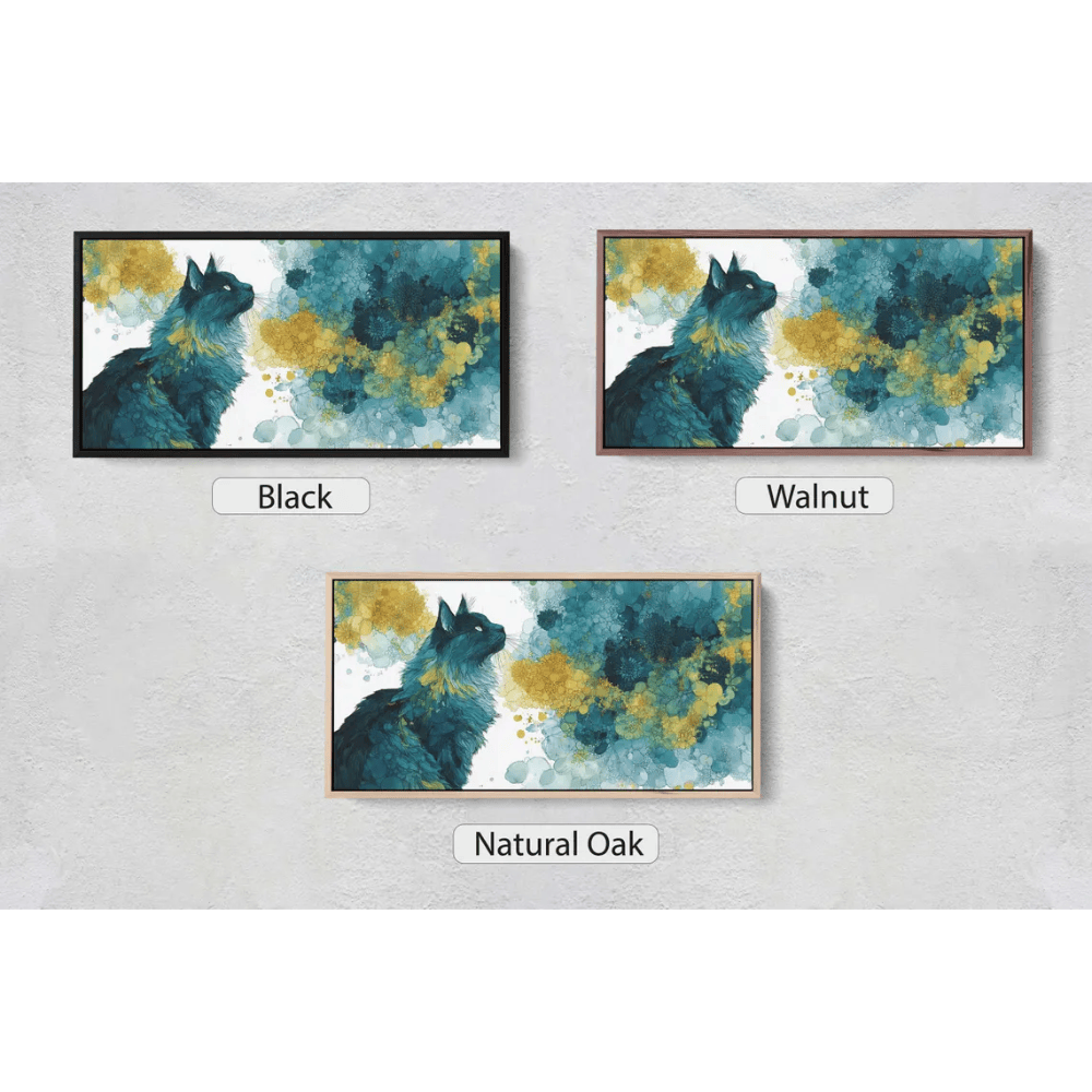 Majestic Teal Cat Abstract Canvas Art - Modern Fluid Animal Decor - Detailed Fur Illustration