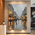 Rainy Paris Street Oil Painting - Original Hand-Painted Cityscape Canvas Art - Romantic Night Scene Wall Decor