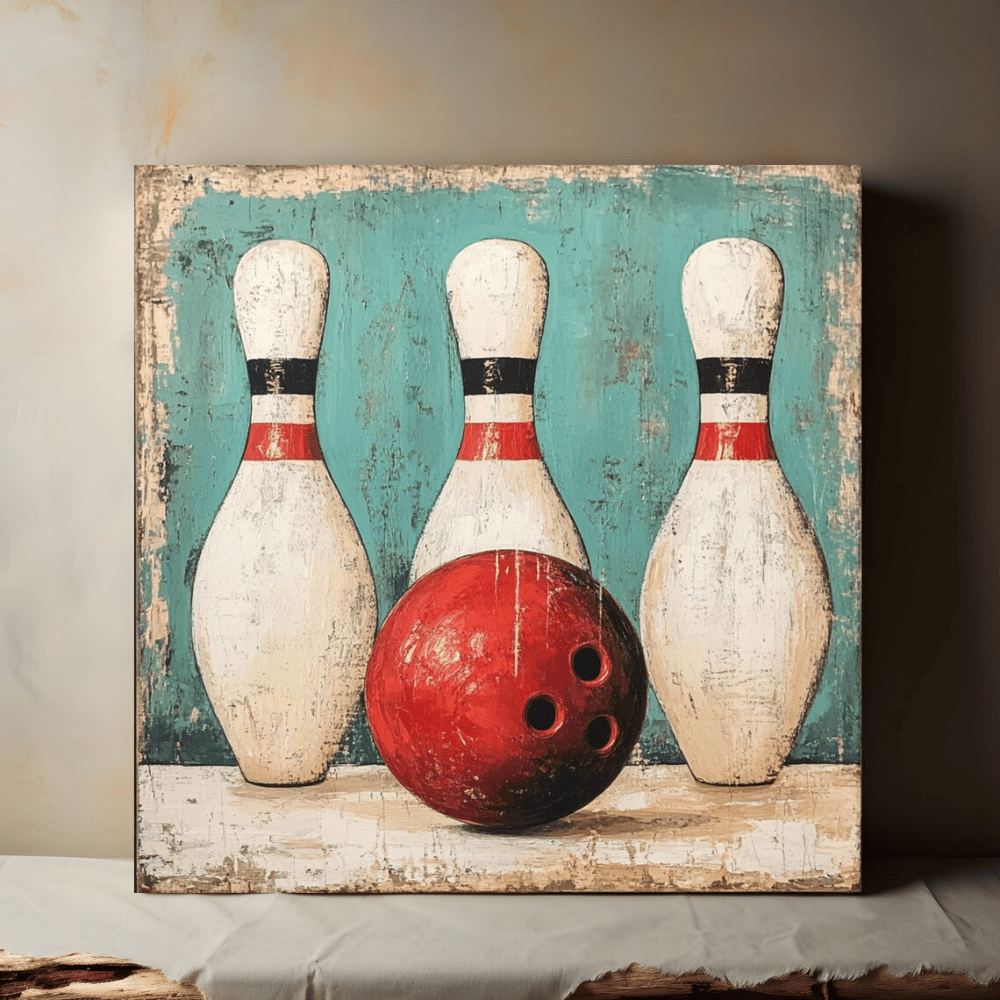 Vintage Bowling Canvas Wall Art - Retro Sports Decor for Living Room - 400gsm Cotton Print