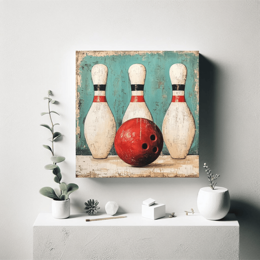 Vintage Bowling Canvas Wall Art - Retro Sports Decor for Living Room - 400gsm Cotton Print