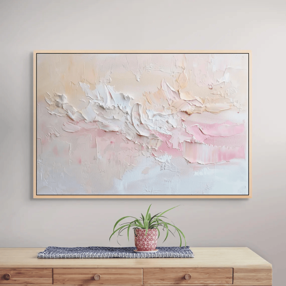 Soft Pink and Beige Abstract Canvas Art - Palette Knife Style Print - Neutral Modern Bedroom Decor