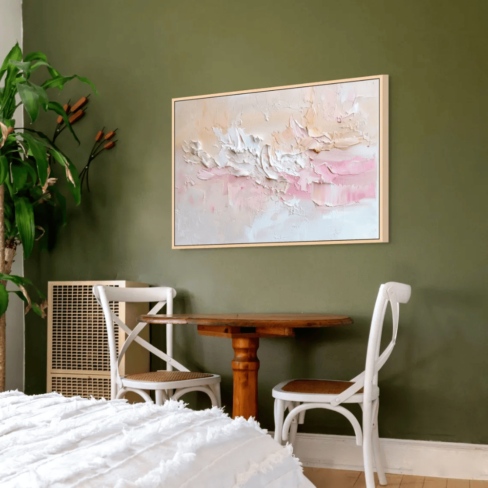 Soft Pink and Beige Abstract Canvas Art - Palette Knife Style Print - Neutral Modern Bedroom Decor