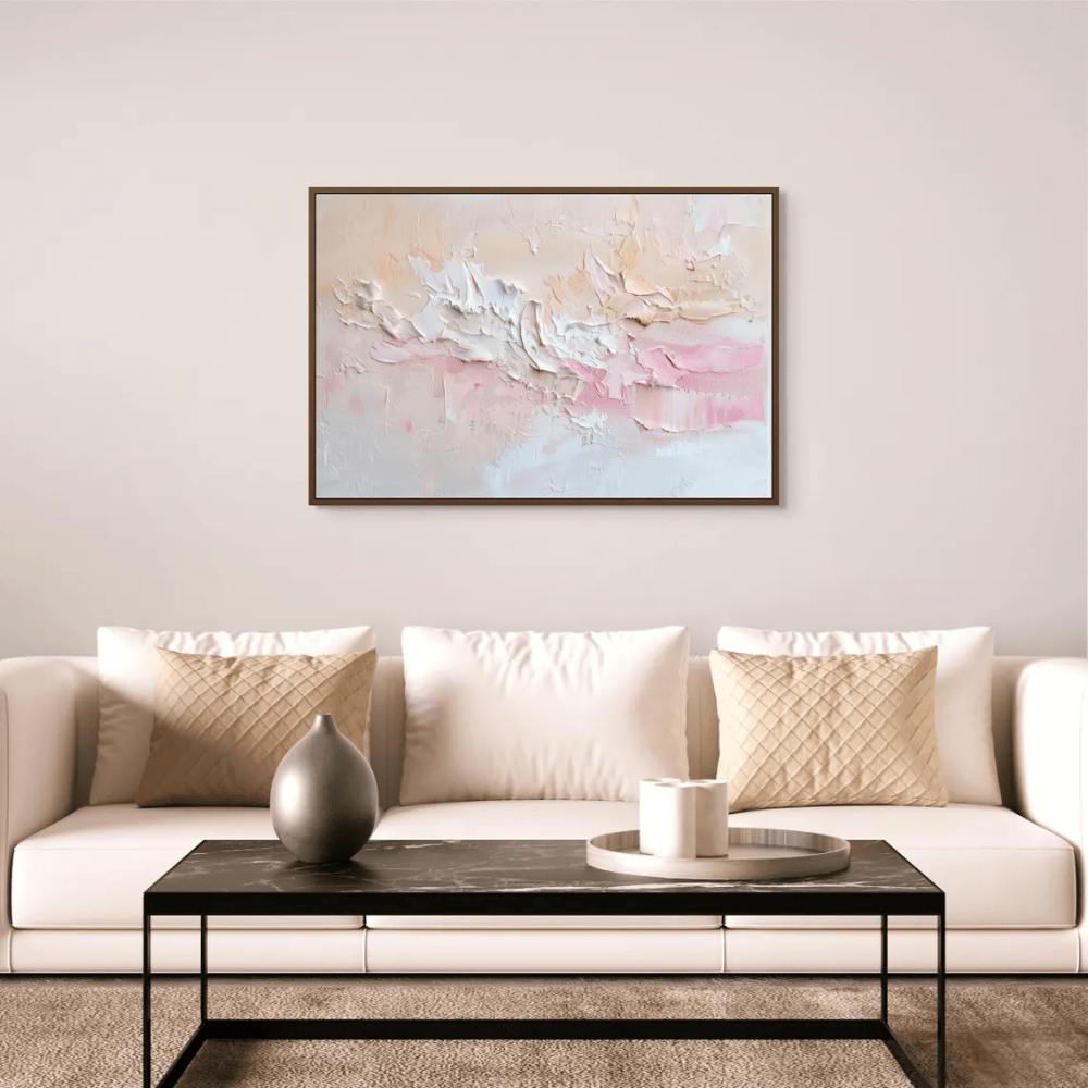 Soft Pink and Beige Abstract Canvas Art - Palette Knife Style Print - Neutral Modern Bedroom Decor