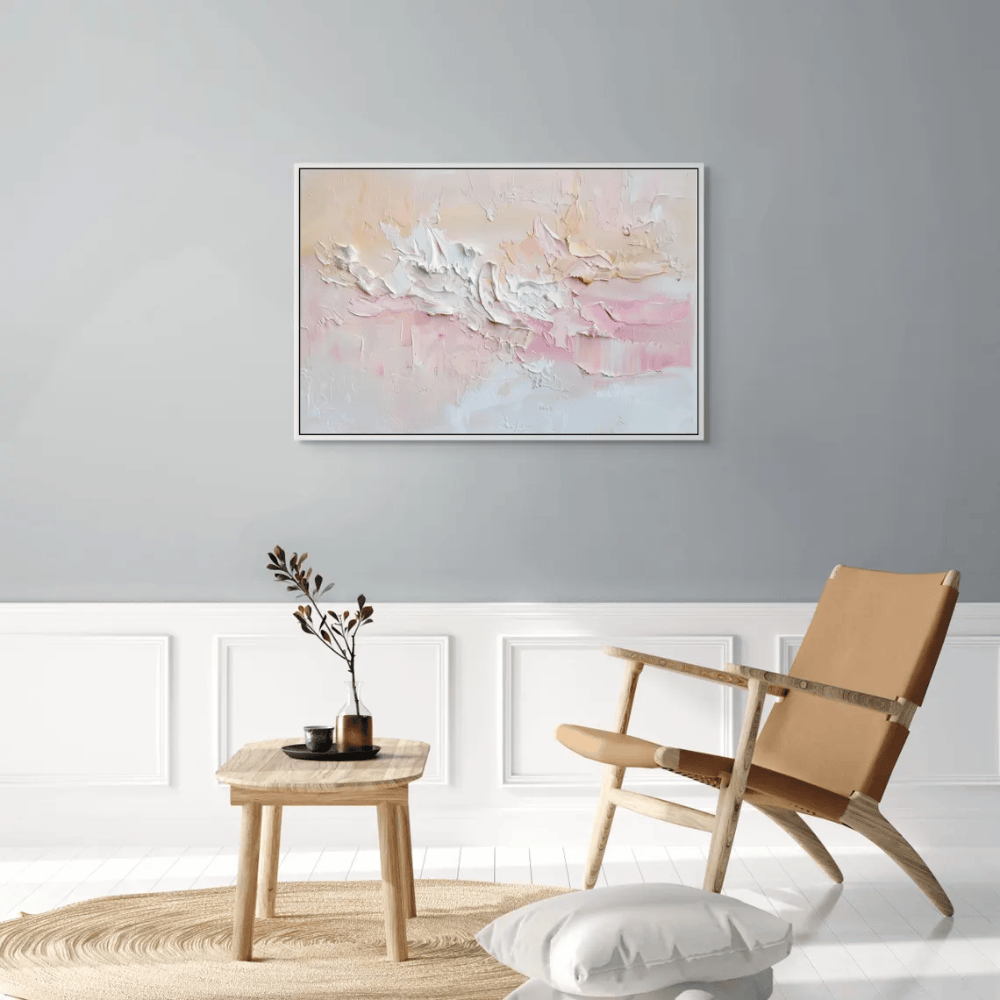 Soft Pink and Beige Abstract Canvas Art - Palette Knife Style Print - Neutral Modern Bedroom Decor
