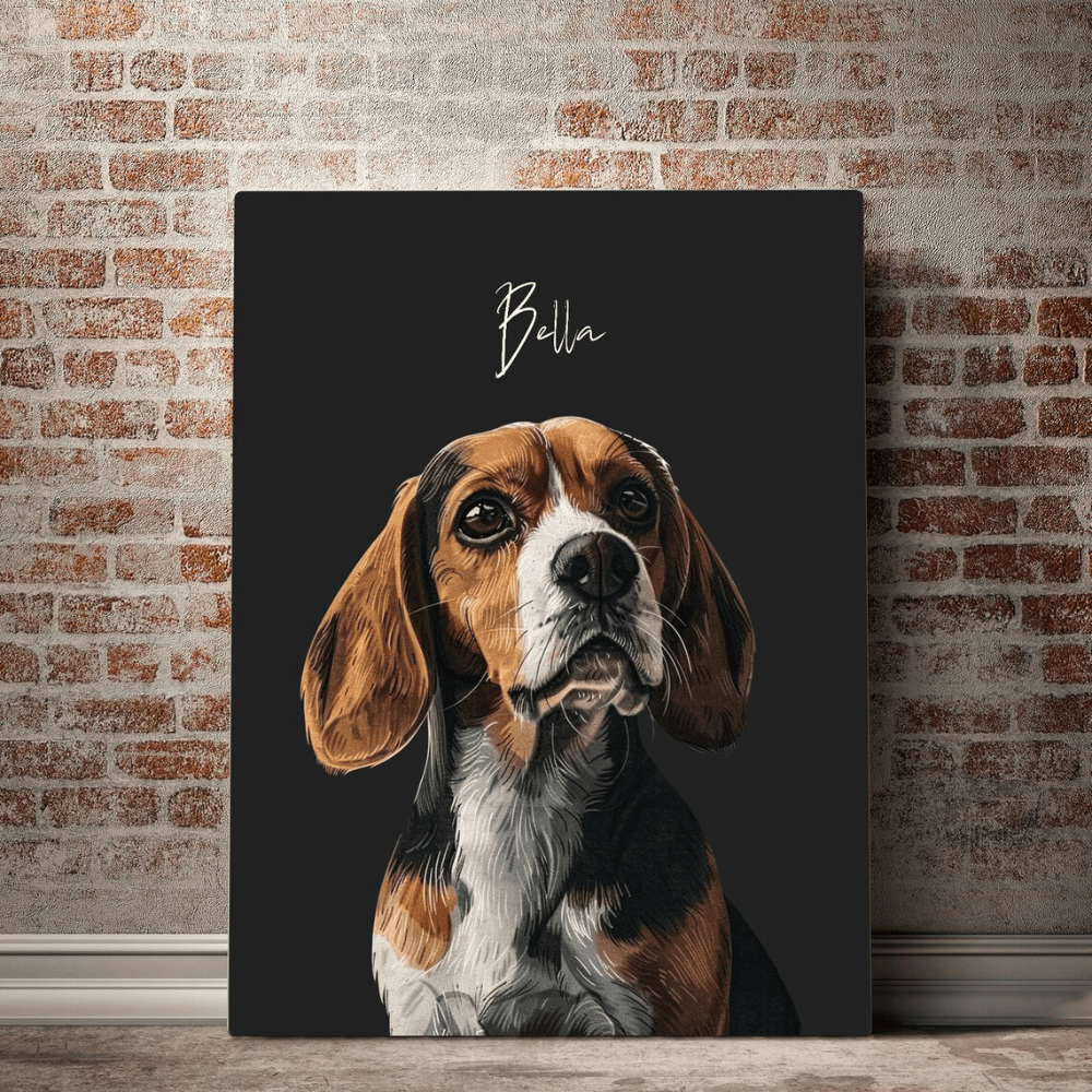 Personalized Pet Portrait Canvas Print - Custom Pet Illustration Art - Memorial Pet Gift - Handcrafted Wood Frame