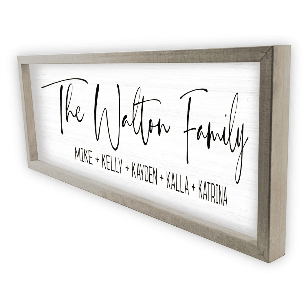 Personalized Family Name Sign - Custom Last Name Canvas Art - Solid Wood Framed Housewarming Gift