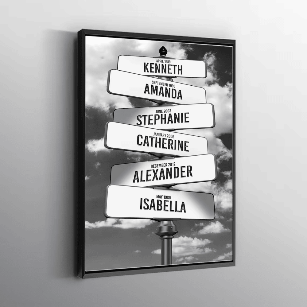 Custom Street Sign Multi-Names Canvas Art - Personalized Family Crossroads Print - Modern Urban Wall Decor