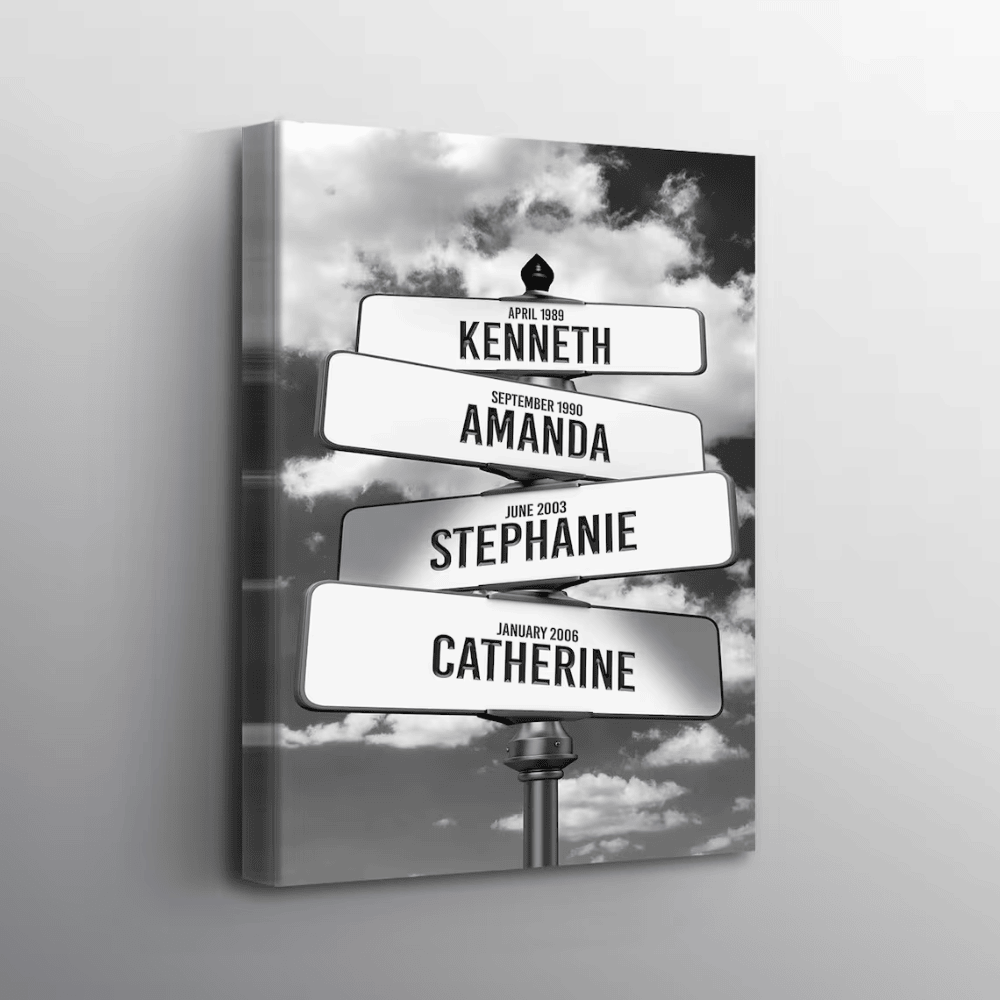 Custom Street Sign Multi-Names Canvas Art - Personalized Family Crossroads Print - Modern Urban Wall Decor